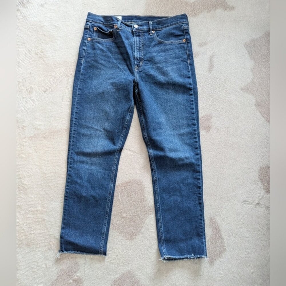 GAP Vintage Slim High Rise Dark Indigo Raw Hem Cropped Jeans size 31 / 12